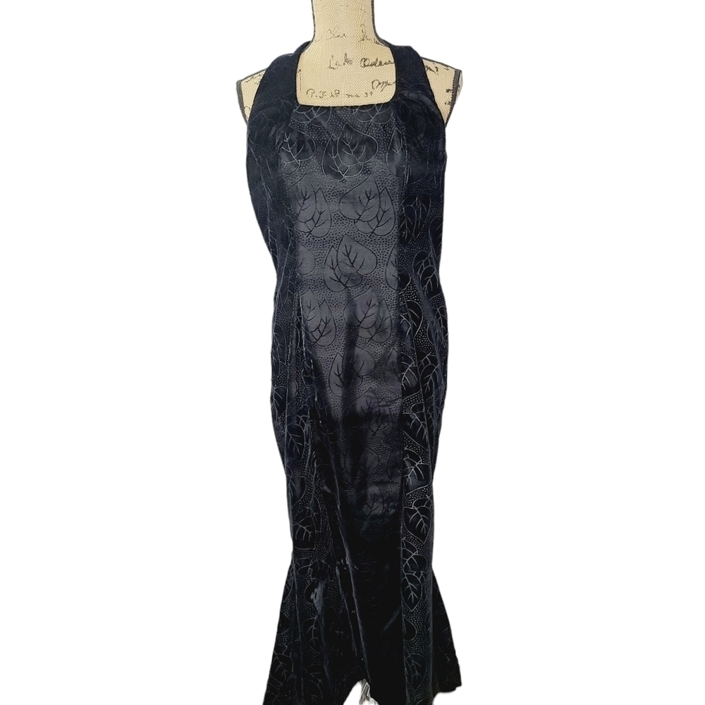 Vintage Velvet Victorian Gothic Brocade Trumpet Maxi Dress / Wednesday Prom